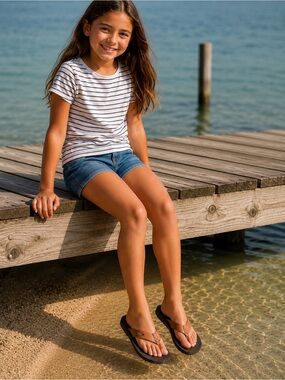 REEF Kids Twinpin Brown Flip Flop Sandals Size 4/5 EU 35/36 Comfort Beach